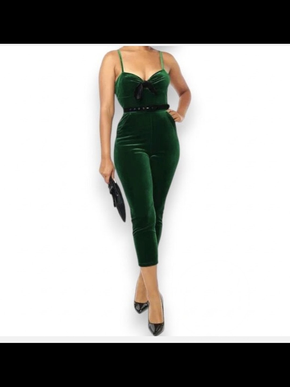 NEW Unique Vintage Emerald Green Velvet Cropped Jumpsuit